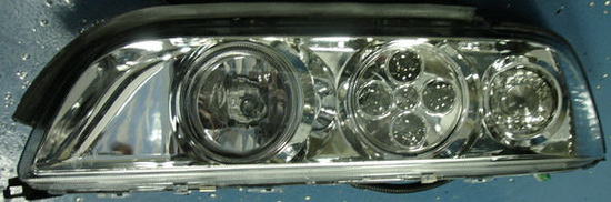 BMW E39 Фара левая+правая (комплект) тюнинг со светящимися ободками (ангельские глазки) с диод ближн света с белым указателем поворота внутри хром на BMW e39 (БМВ е39) - цена, наличие, описание