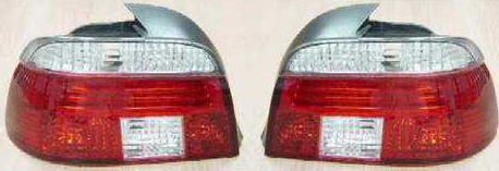 BMW E39 {дизайн под  LED} Задний внешний фонарь левый+правый (КОМПЛЕКТ), прозрачный, хрустальный красно-белый на BMW e39 (БМВ е39) - цена, наличие, описание