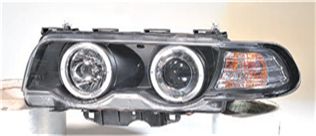 BMW E38 Фара левая+правая (комплект). Тюнинг, ксенон, линзованная, с 2-мя светящимися ободками (ангельские глазки), литой указатель поворота, с рег. мотор (SONAR), черные на BMW e38 (БМВ е38) - цена, наличие, описание